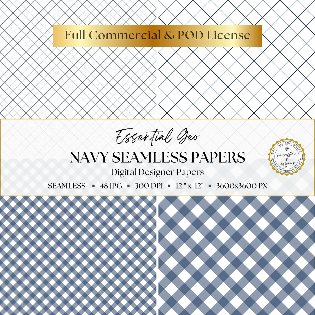 Fine and large-scale navy diagonal grid patterns with coordinating layered check designs.