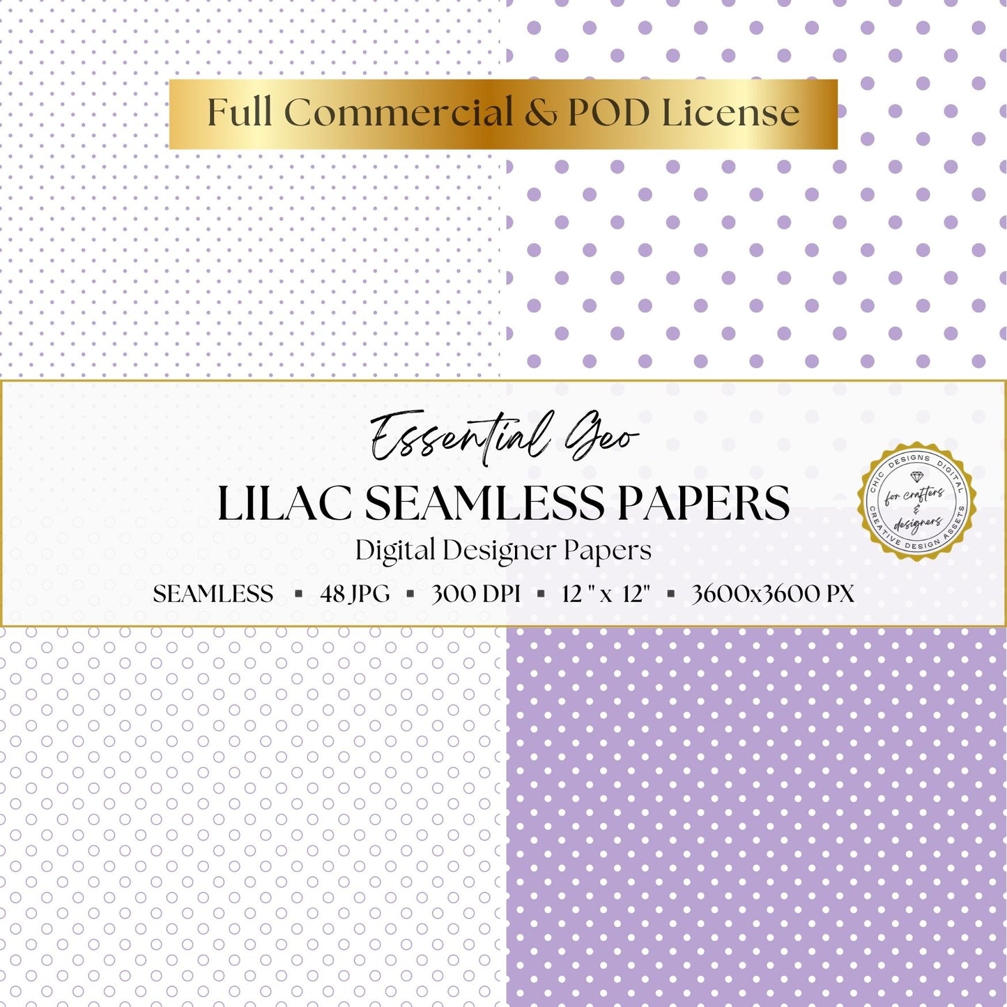 Lilac Seamless Digital Papers | Essential Geo | 48 Light Purple & White Patterns | 12x12 Digital Paper Pack