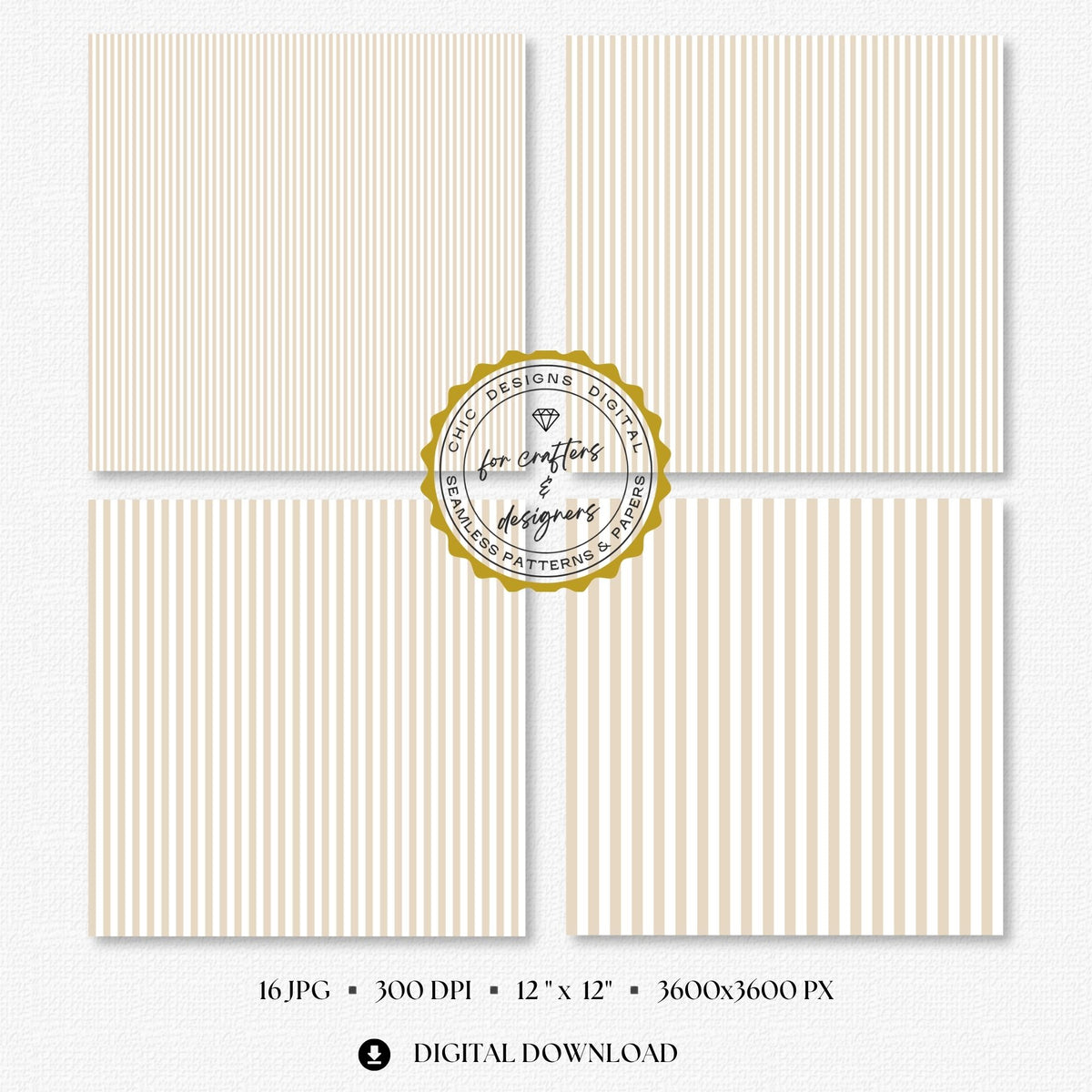 Four cream and white fine stripe papers showing narrow straight vertical stripe variations.