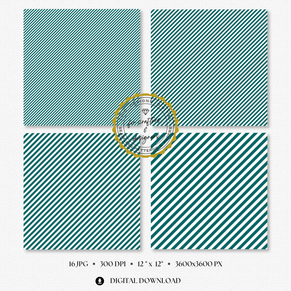Selection of teal and white seamless stripe backgrounds designed for scrapbooking, card making, planners, labels and printable paper crafts.