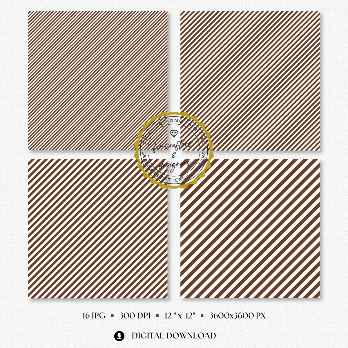 Selection of brown and white seamless stripe backgrounds designed for scrapbooking, card making, planners, labels and printable paper crafts.