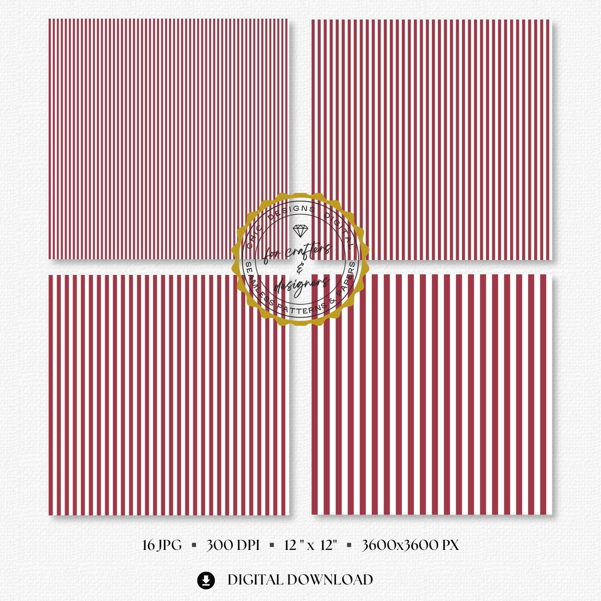 Rich burgundy and white fine straight stripe digital papers in narrow and medium repeating widths.