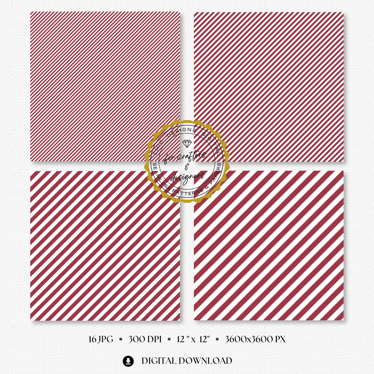 Rich burgundy and white fine diagonal stripe digital papers in narrow and medium angled widths.