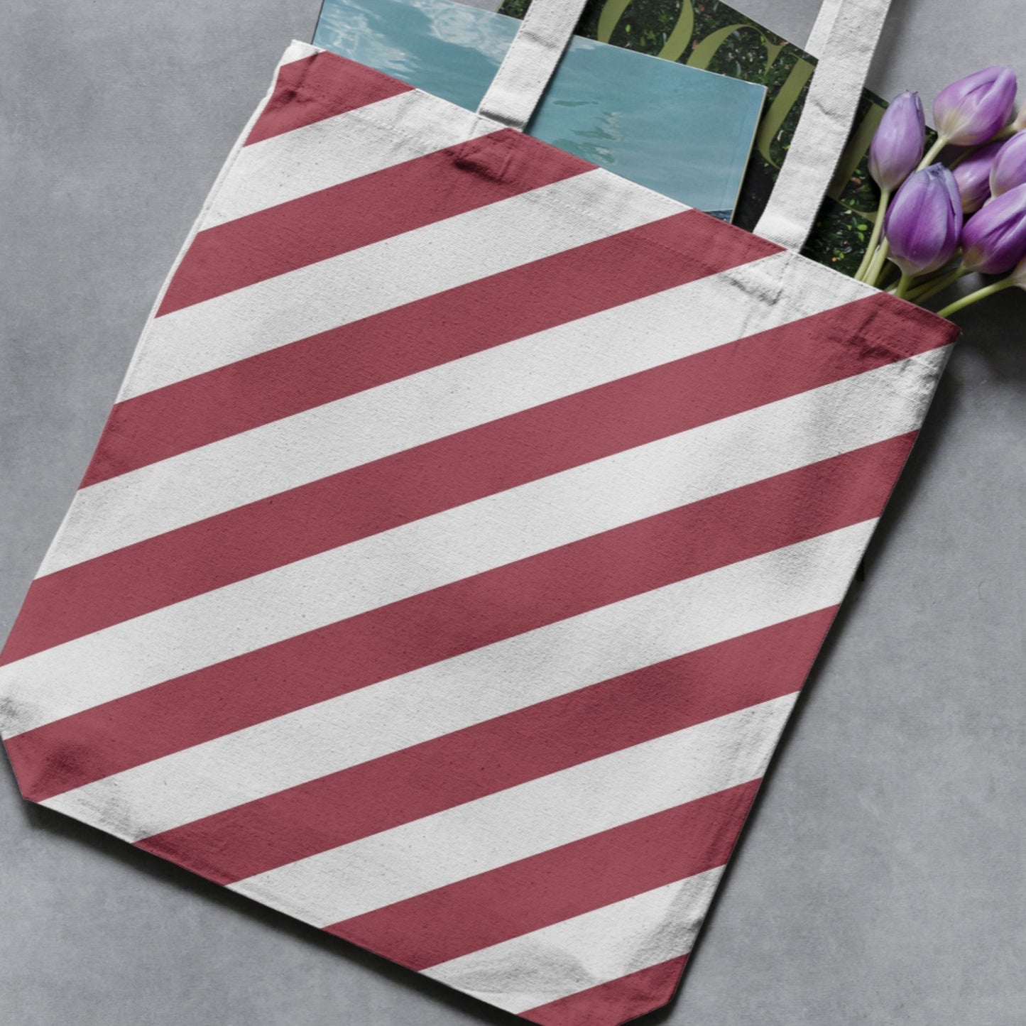 Burgundy and white striped tote bag as a craft-use example for the seamless stripe paper pack.