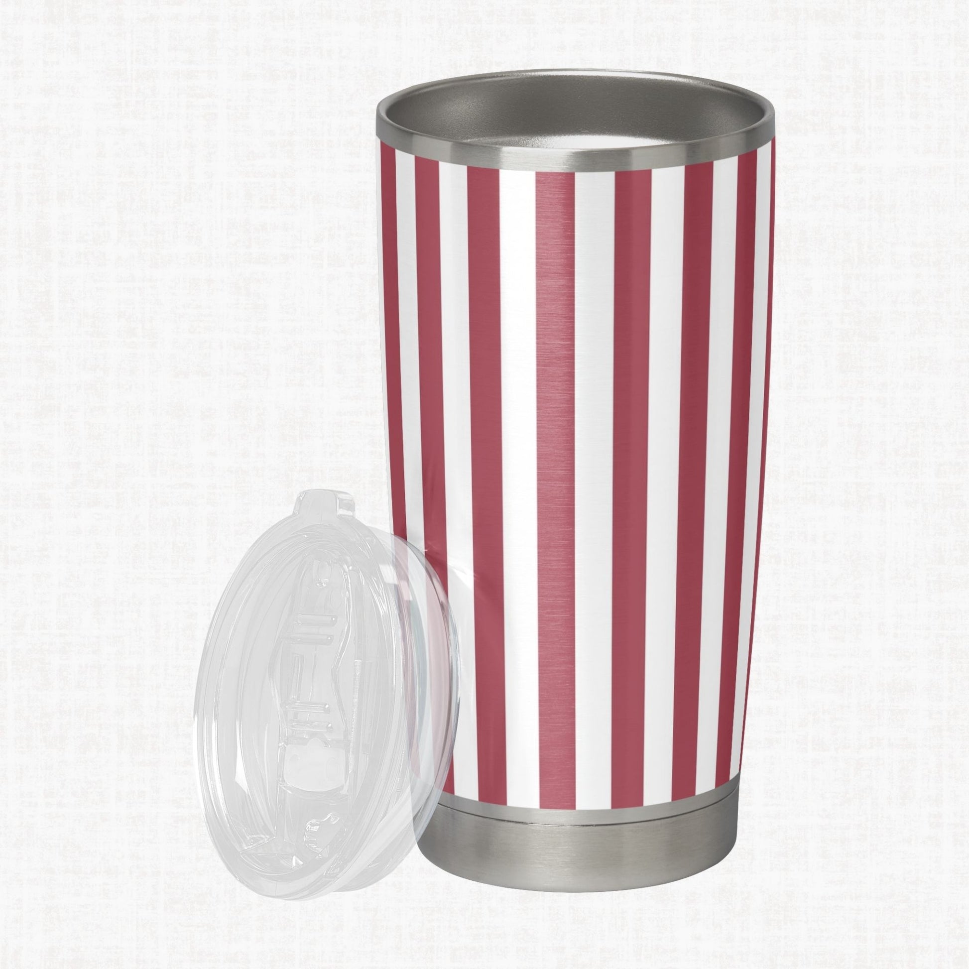 Burgundy and white striped tumbler as a craft-use example for the seamless stripe paper pack.