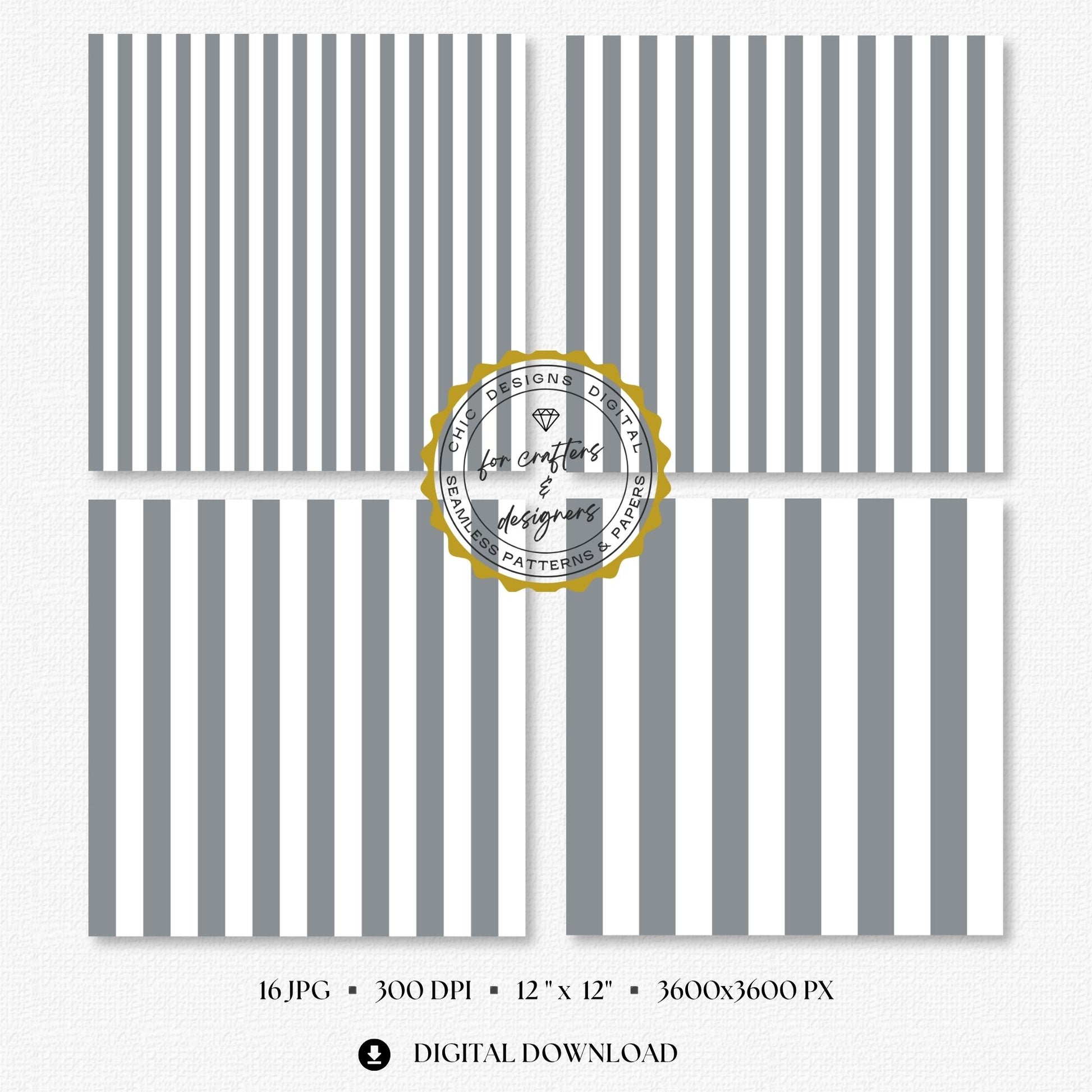 Soft grey and white bold straight stripe digital papers with wider repeating bands.
