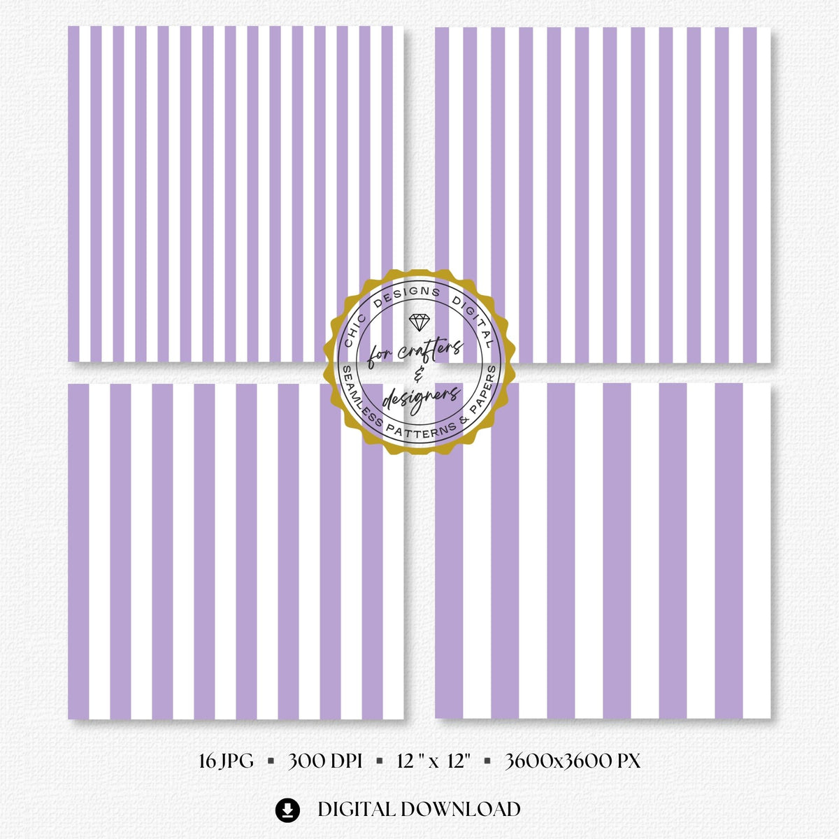 Soft lilac and white bold straight stripe digital papers with wider repeating bands.