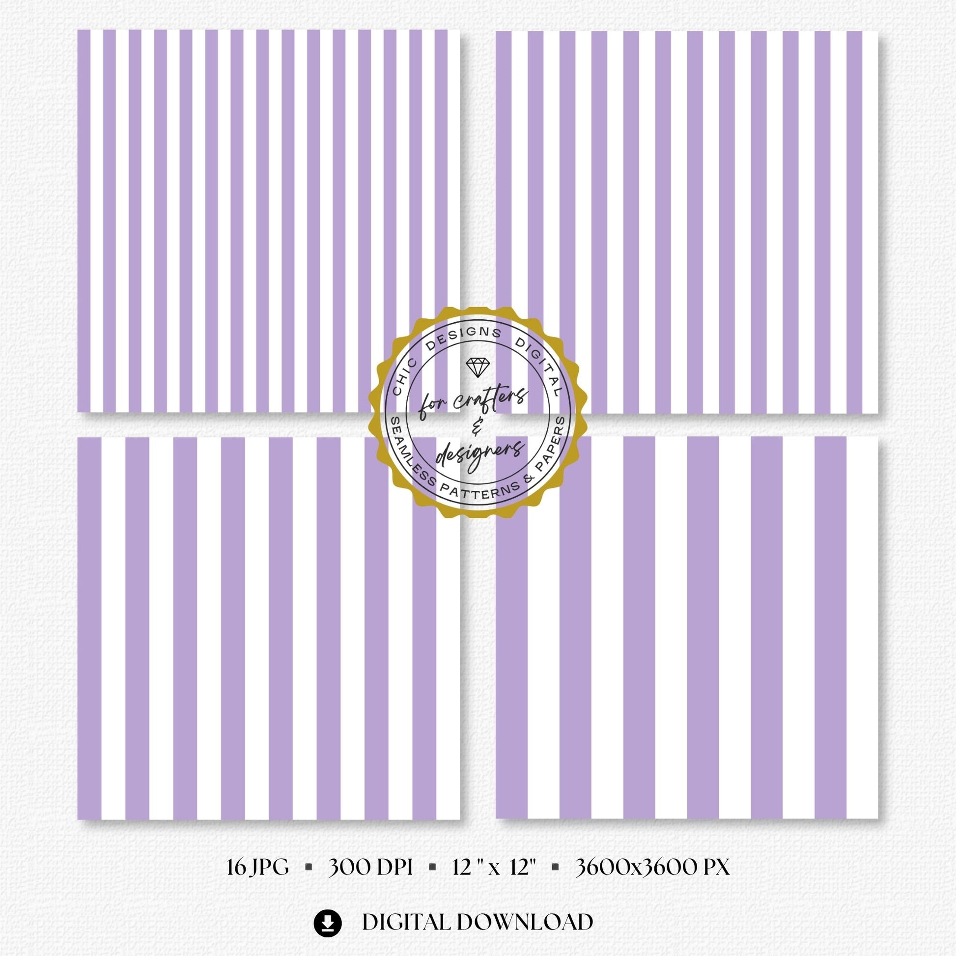 Soft lilac and white bold straight stripe digital papers with wider repeating bands.
