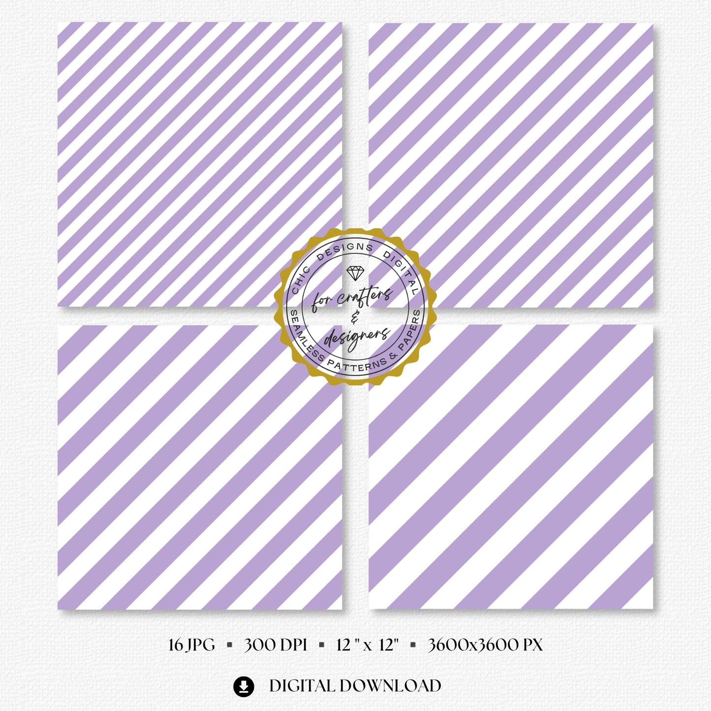 Soft lilac and white bold diagonal stripe digital papers with wider angled bands.