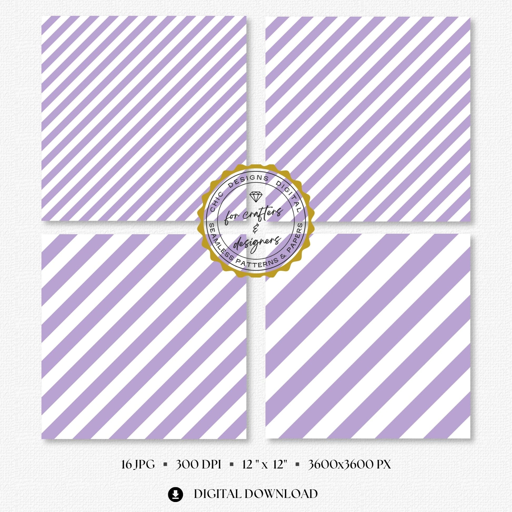 Soft lilac and white bold diagonal stripe digital papers with wider angled bands.