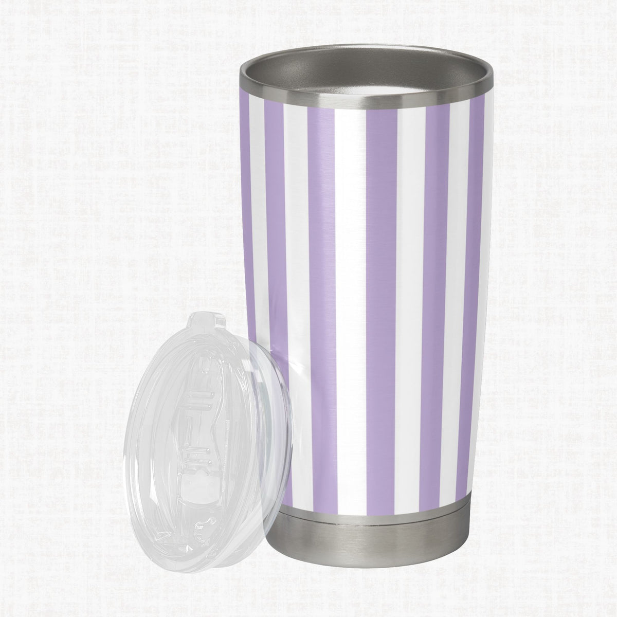 Lilac and white striped tumbler as a craft-use example for the seamless stripe paper pack.