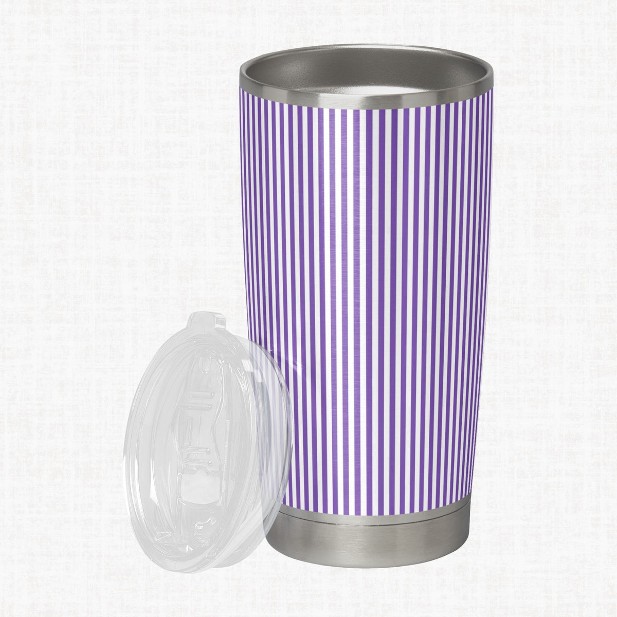 Purple and white striped tumbler as a craft-use example for the seamless stripe paper pack.