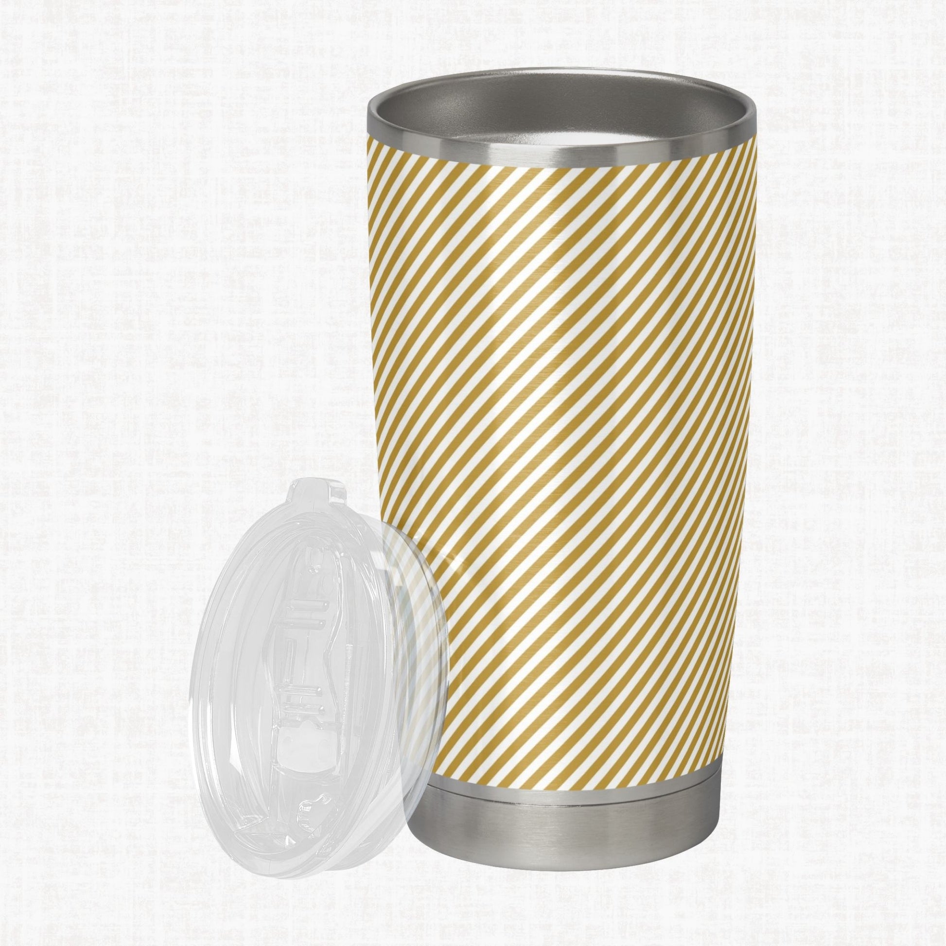 Mustard and white striped tumbler as a craft-use example for the seamless stripe paper pack.